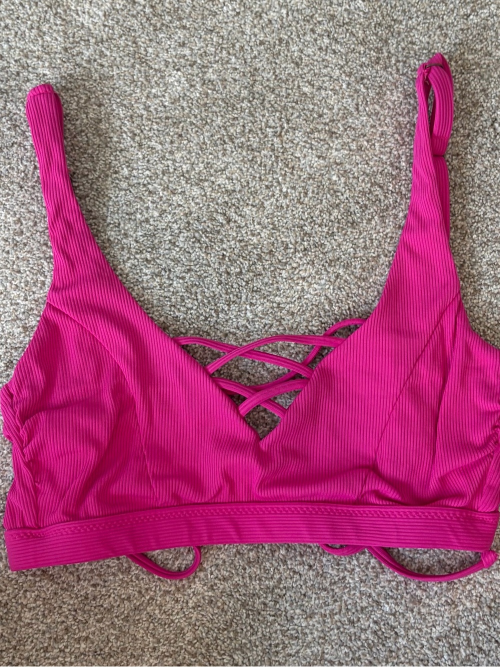 BECCA Ribbed Crisscross Bralette in Hot Pink